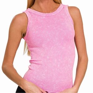 Zenana Pink Ribbed Tank Top